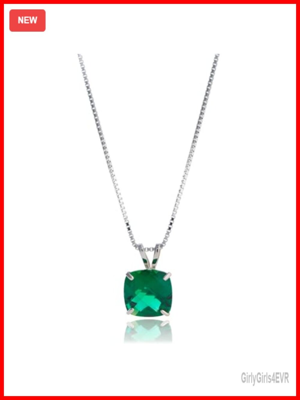 8mm Cushion Cut Created Emerald Pendant Necklace 925 Sterling Silver 18 Inch